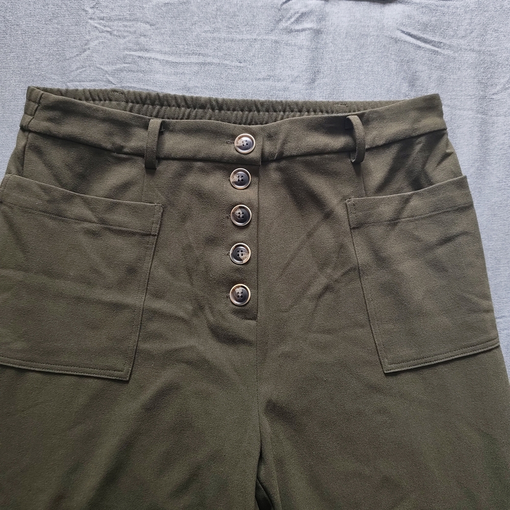Elodie Olive Green Pants with Button Accent